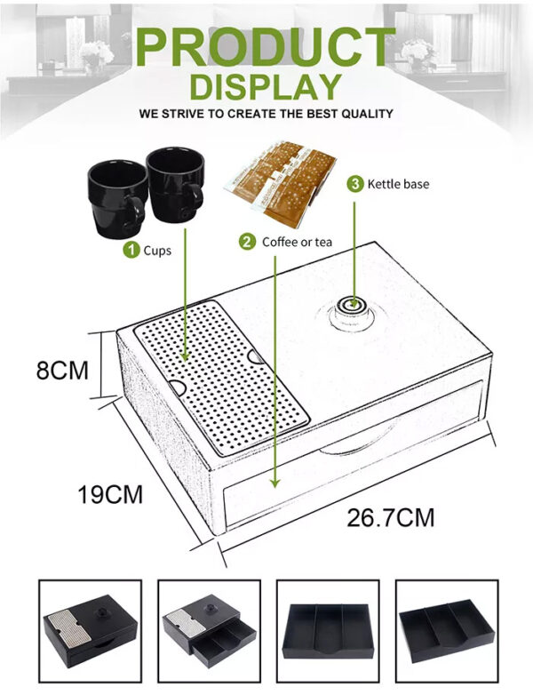 TRAY-M 0.8L cordless kettle electric drawer tray set hotel