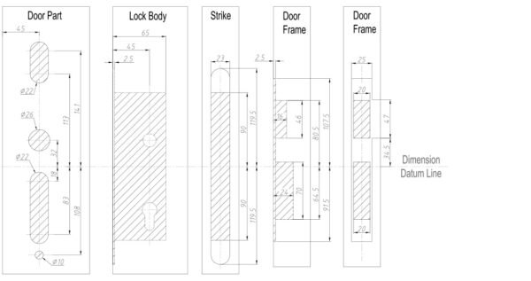 1-24103116262SN E3464P ORBITA EU mortise hotel lock